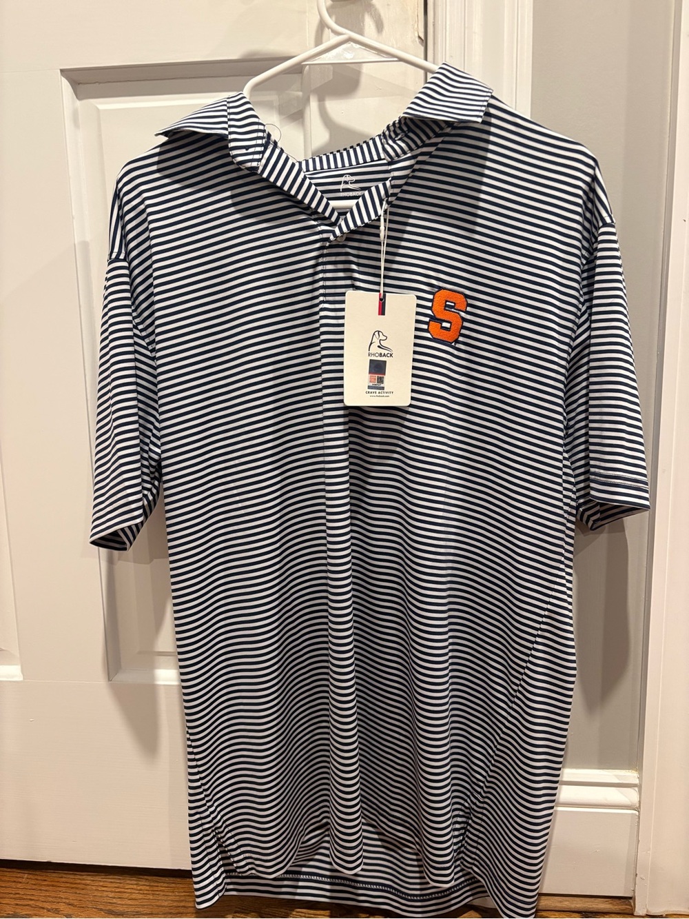 Rhoback Navy and White Striped Polo Dress with Orange 'S' Patch